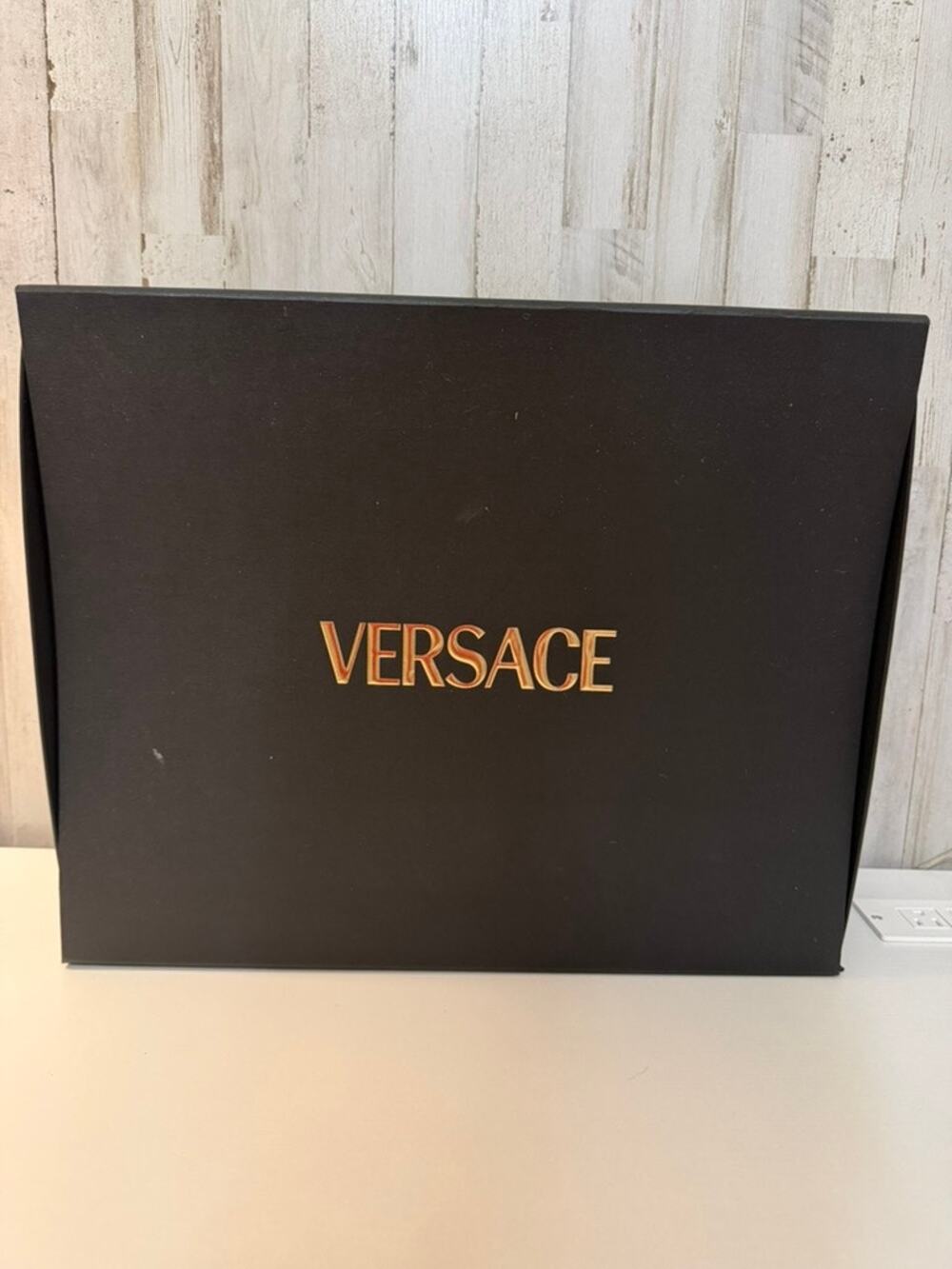 Versace Large Matte Black Gift Storage Box Lift-Off Lid Gold Logo Empty 18x15x5